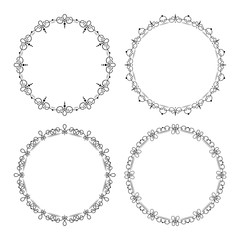 Set of 4 black round elegant decorative vector frames