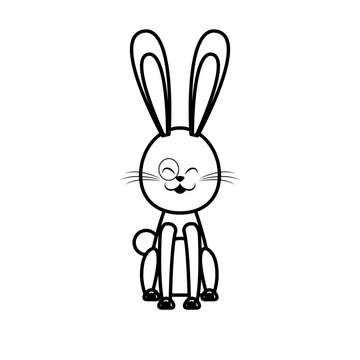 cute easter bunny sitting animal design line vector illustration