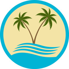Fototapeta na wymiar Sea with palm trees on a yellow background