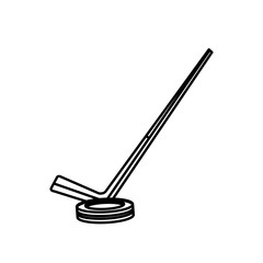 hockey stick and puck sport line vector illustration