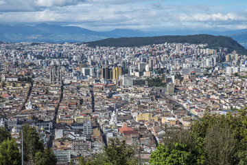 View of Historic Area of Quito Ecuador from Top of the Mountain
