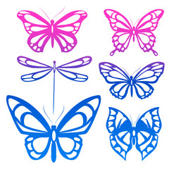 Fototapeta na wymiar beautiful blue butterflies, isolated on a white