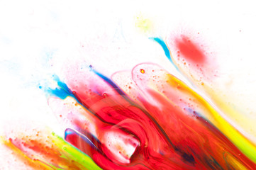 Spreading abstract paint, mixing colors, colored spots and stains