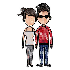 drawing couple lovely together relationship image vector illustration