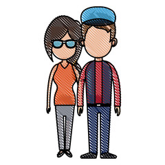 drawing couple lovely together relationship image vector illustration