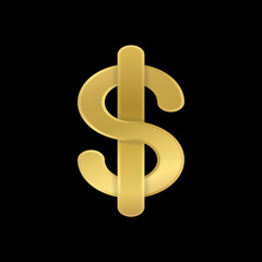 Golden dollar symbol with reflection. USD currency sign. Vector illustration.