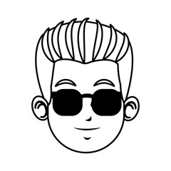 face young man character with sunglasses line vector illustration
