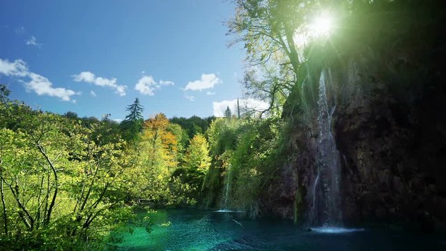 waterfall in forest Plitvice Lakes National Park, Croatia