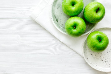 green apples for healthy dessert on white background top view mockup
