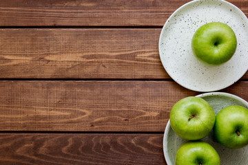 fresh organic green fruits with apples on wooden background top view mock-up