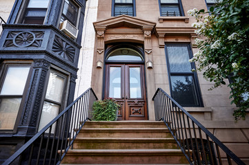 colorful brownstone buildings in a big city