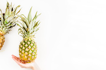 summer mockup with pineapple white background top view