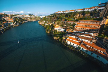 Fototapeta premium View of Douro river from Dom Luis I bridge, Porto, Portugal.