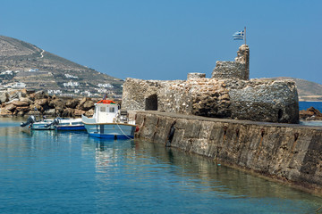 Fototapeta na wymiar Venetian fortress and small port in Naoussa town, Paros island, Cyclades, Greece