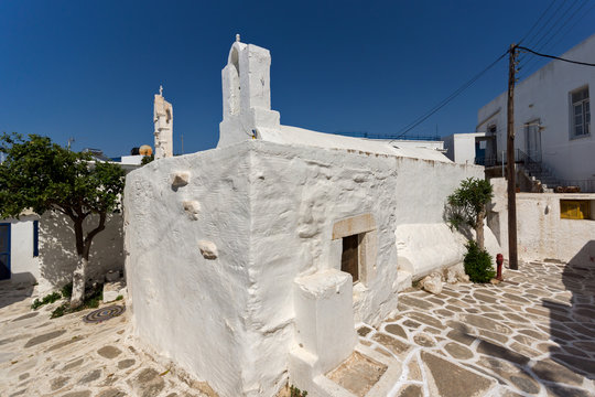 White church in Parakia, Paros island, Cyclades, Greece