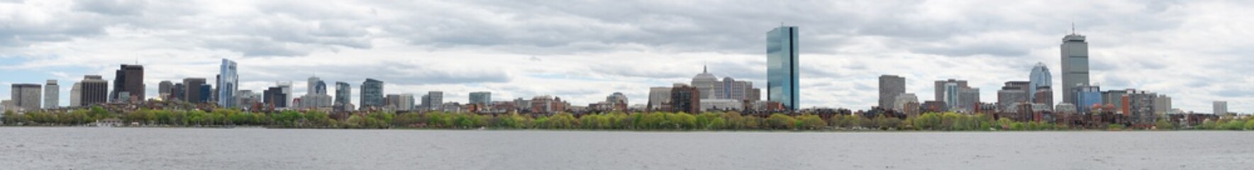Fototapeta na wymiar panorama view of Boston skyline in spring season from Charles river