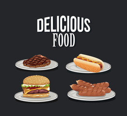 delicious food. fast food collection menu restaurant design vector illustration