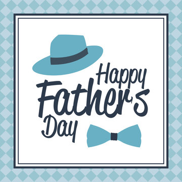 happy fathers day card. bow tie and hat card greeting decoration frame vector illustration