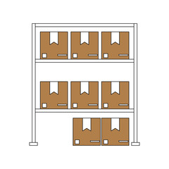color silhouette cartoon shelf with sealed package vector illustration