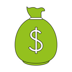 color contour cartoon green money bag with dollar symbol vector illustration