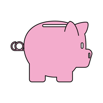 color contour cartoon side view pink piggy bank vector illustration