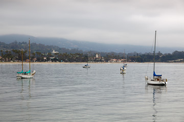 Obraz premium Yachts Anchored off Santa Barbara