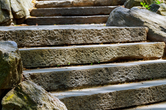 beautiful old stone stairs natural stone steps in summer park
