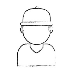 blurred silhouette cartoon half body faceless man with hat vector illustration