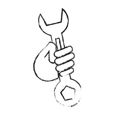 blurred silhouette cartoon man holding a wrench tool vector illustration