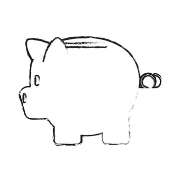 blurred silhouette cartoon skecth side view piggy bank vector illustration