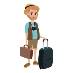 tourist man journey with baggage vector illustration