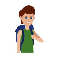 portrait young boy tourist with package vector illustration