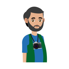 tourist man journey with baggage vector illustration