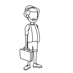 tourist man journey with baggage vector illustration