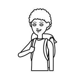 portrait young boy tourist with package vector illustration