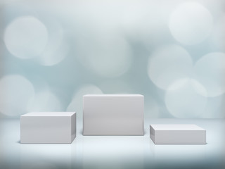 Pedestal for display,Platform for design,Blank product stand with bokeh background..3D rendering.