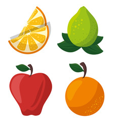 Orange, lime, apple and orange over white background. Vector illustration.