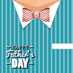 Happy father day card over teal striped suit and striped bowtie background. Vector illustration.