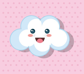 Kawaii cloud over pink dotted background. Vector illustration.