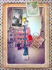 Holidays in Italy,vintage postcard and stamps