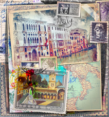 Postcards stamped vintage holiday and tourism in Italy, in Venice series