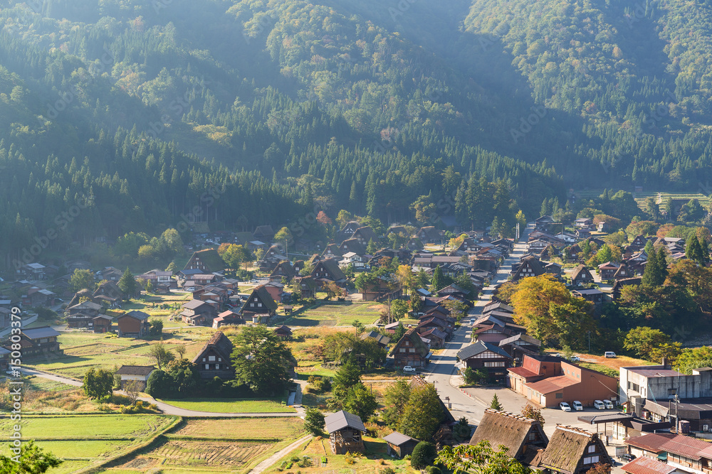 Poster traditional japanese shirakawago village