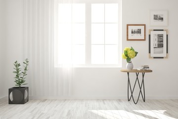 White empty room. Scandinavian interior design. 3D illustration
