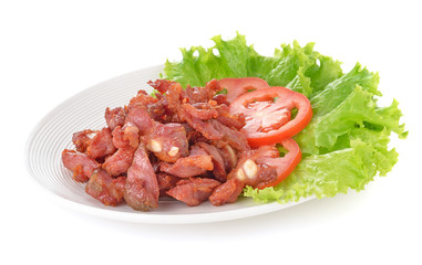 fried pork isolated on white.