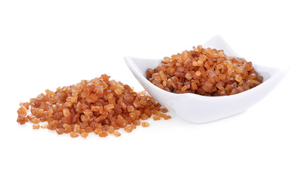 Brown caramelized sugar on white background.