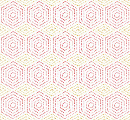 Geometric repeating ornament with hexagonal dotted elements. Seamless abstract modern pattern