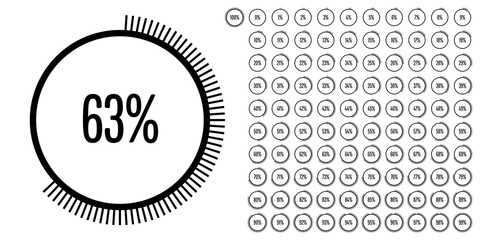 Set of circle percentage diagrams from 0 to 100 ready-to-use for web design, user interface (UI) or infographic - indicator with black