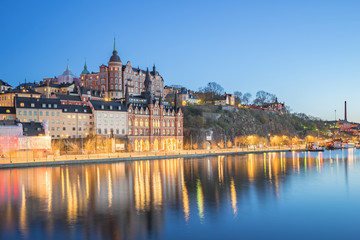 View of Stockholm city skyline at night in Sweden - obrazy, fototapety, plakaty