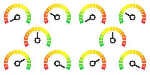 Meter signs infographic gauge element from red to green and green to red vector illustration