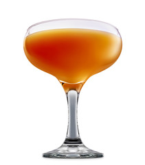 fresh fruit alcohol cocktail or mocktail mimosa in margarita glass with orange beverage isolated on white background